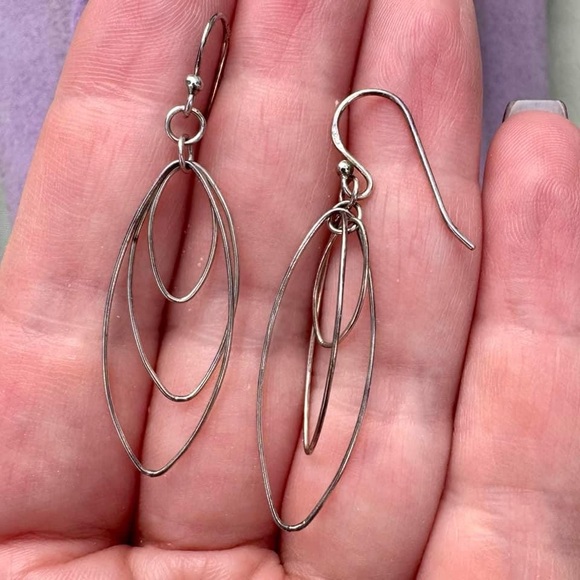 Vintage Sterling Silver Triple Hoop Dangle Earrings - Picture 2 of 4